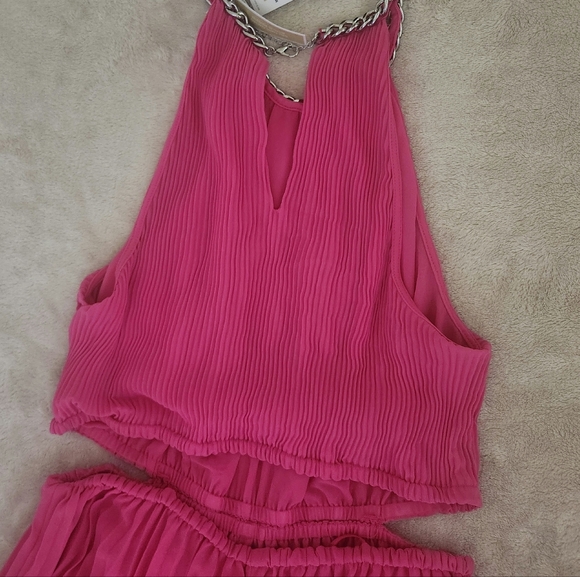 Michael Kors Halter Neck Pleated Cut-out Midi Dress cerise/pink Sz M & L BNWT - Picture 9 of 15